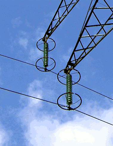 Figure 2. Saint Elmos rings in a transmission line, the rings reduce the electric field and thereby the Saint Elmos fire.