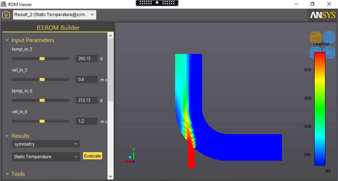 Figure 4: Example of ROM utilization in the ROM Viewer. The input parameters can easily be changed (highlighted in red colour rectangle) with instant impact on the result view.